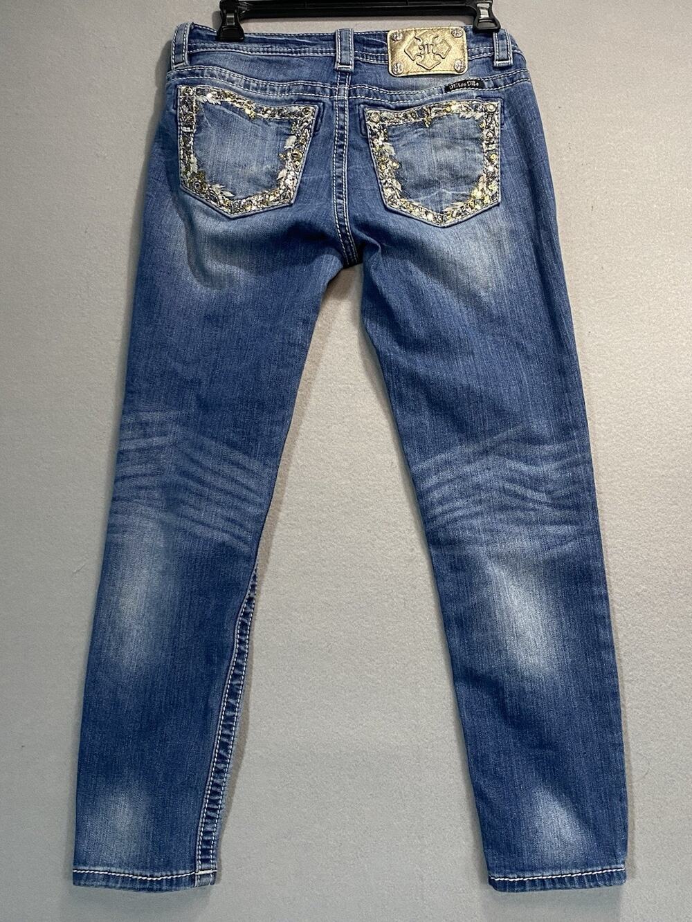 Miss Me Signature Ankle Skinny Jeans Womens 27 Sequin Embellished Y2K Bling